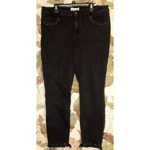 Women's Artisan NY Black Stretch Jegging Pants Pocket Detail Raw Hem Sz 12 Jeans